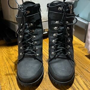 Just Fab black heeled boots. Zipper or laced. Size 9